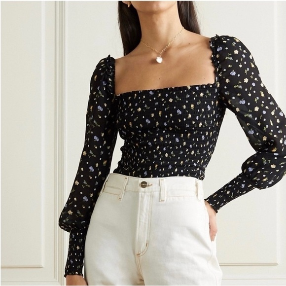 Reformation Floral Pinto Posie Long Sleeve Smocked Top Size Large - Picture 1 of 13